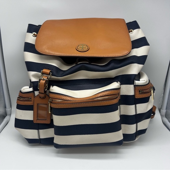 Tory Burch Kerrington Striped Backpack - Navy/White